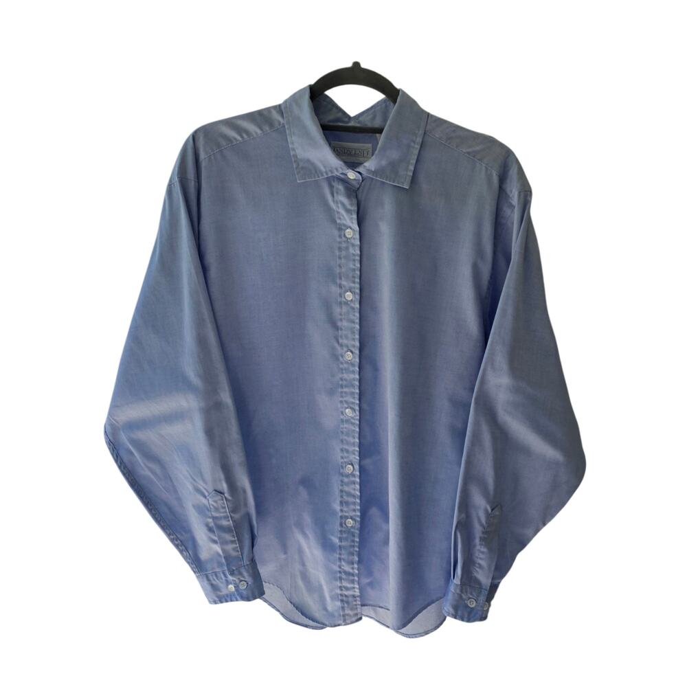 Lands' End Women's Blue Button Front Blouse Size 16 USA Made